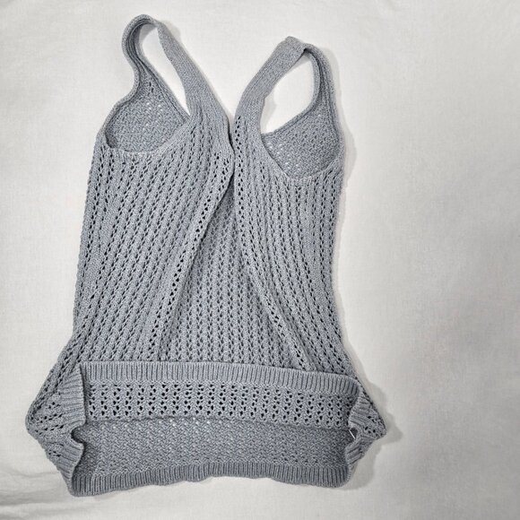 TOAD&CO Gray Recycled Denim Stretchy Crochet Semi-Sheer Tank Top Women's Size M. - Picture 12 of 17
